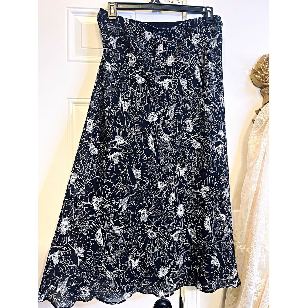 Y2K Lane Bryant Boho Black White Floral Chiffon Skirt Plus Size 22 24 Whimsigoth